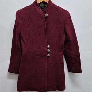 Vtg PIONEER WEAR Red River Maroon Wool Blend Mid-Length Coat Size 8 Made in USA